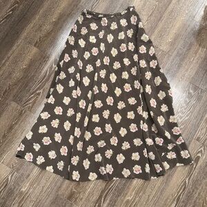 Jones New York A-Line Skirt - brown with cream and Pink Floral - silk